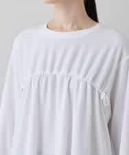 RSKEE33330 TRUNK HIROKO KOSHINO(ヒロココシノ) ドロストギャザーリブニットカットソー /日本製/洗える ホワイト