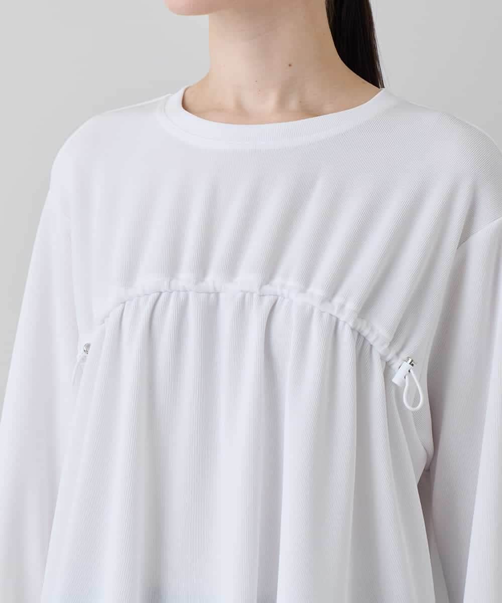 RSKEE33330 TRUNK HIROKO KOSHINO(ヒロココシノ) ドロストギャザーリブニットカットソー /日本製/洗える ホワイト