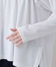 RSKEE33330 TRUNK HIROKO KOSHINO(ヒロココシノ) ドロストギャザーリブニットカットソー /日本製/洗える ホワイト