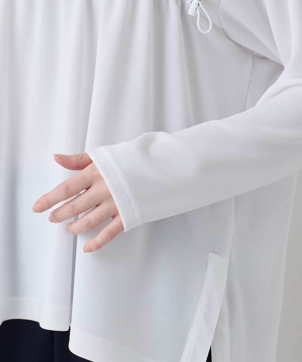 RSKEE33330 TRUNK HIROKO KOSHINO(ヒロココシノ) ドロストギャザーリブニットカットソー /日本製/洗える ホワイト