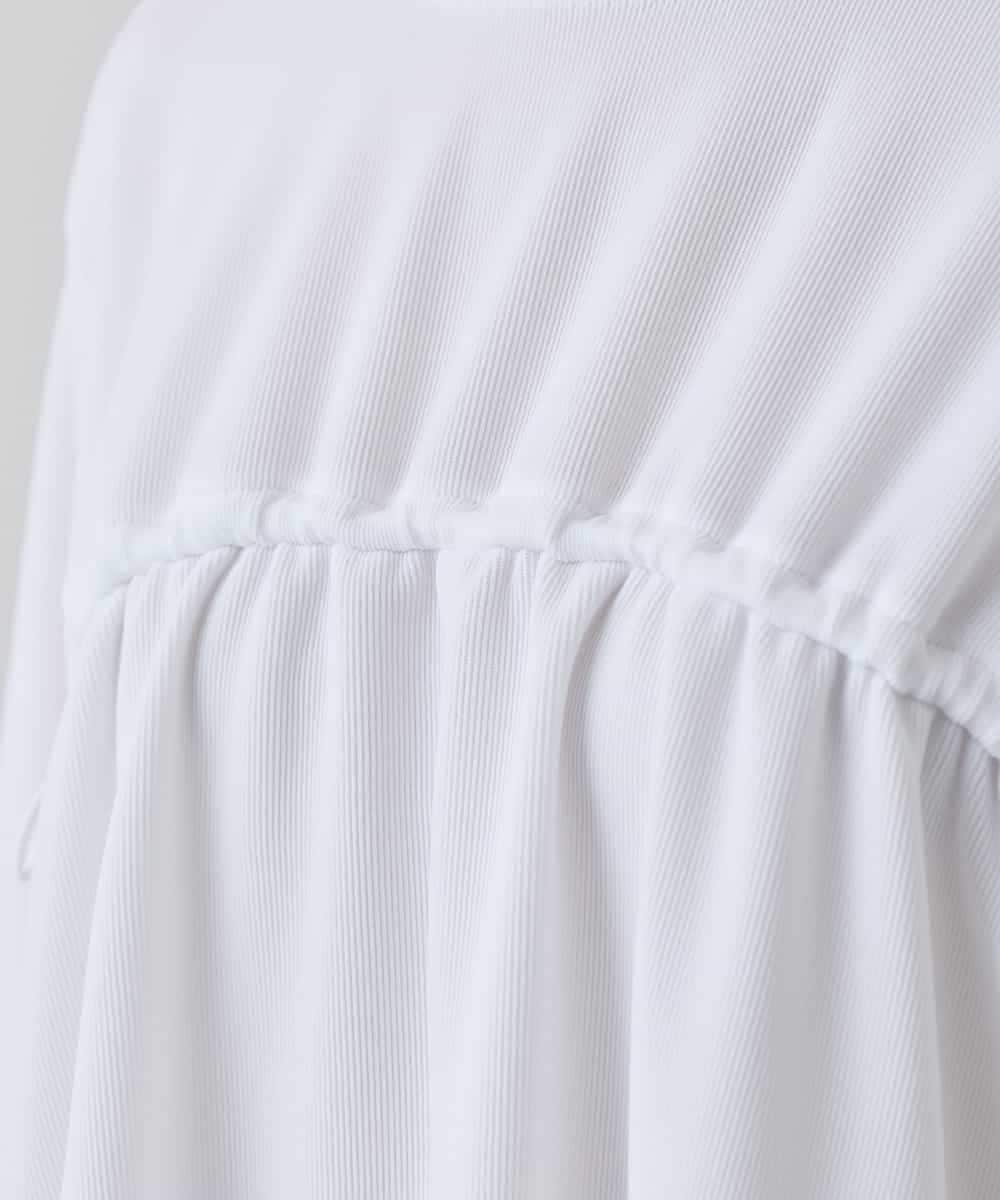 RSKEE33330 TRUNK HIROKO KOSHINO(ヒロココシノ) ドロストギャザーリブニットカットソー /日本製/洗える ホワイト