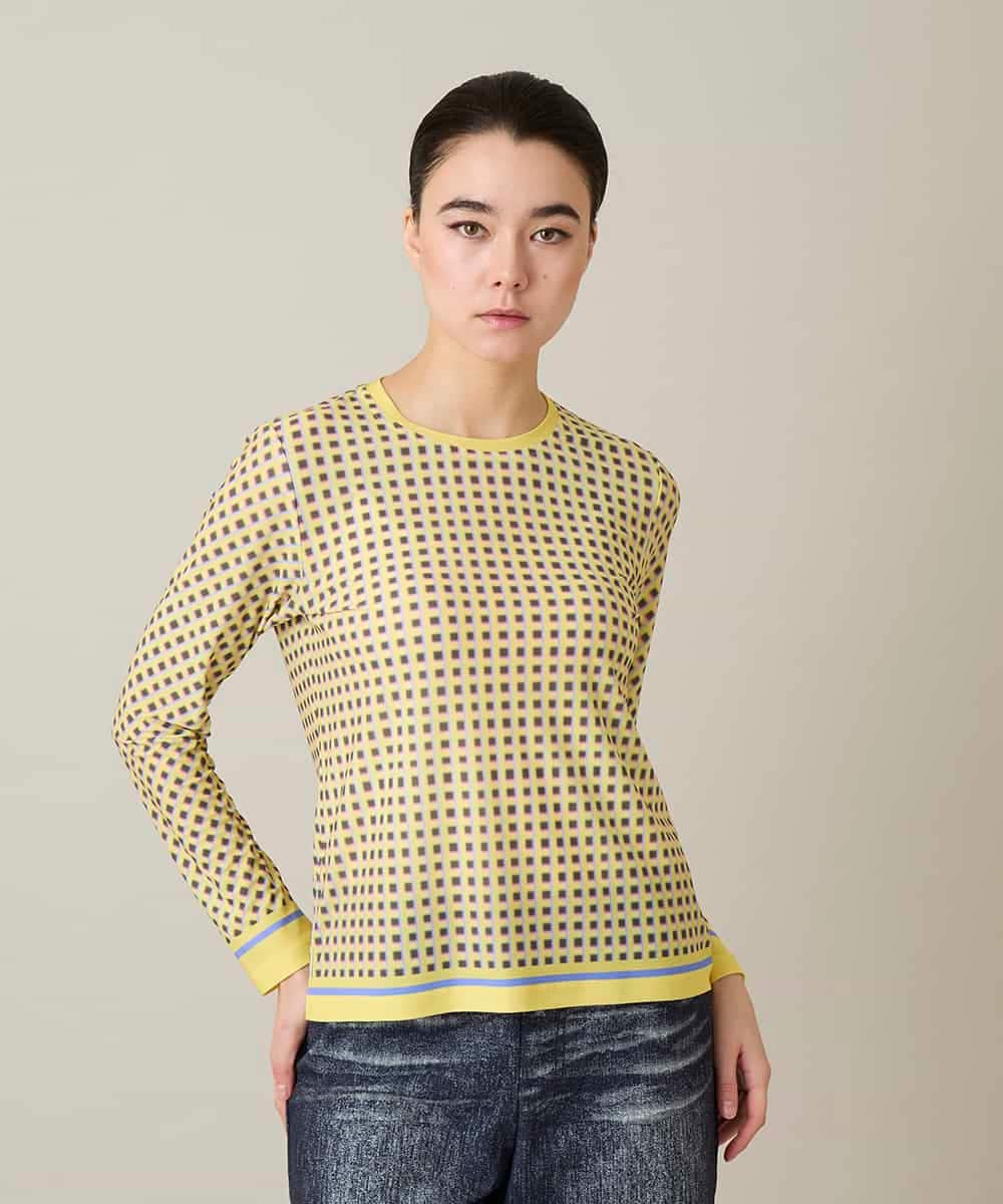 RSKFD06330 TRUNK HIROKO KOSHINO(ヒロココシノ) ファジーチェックプルオーバー/日本製/洗える ライトイエロー