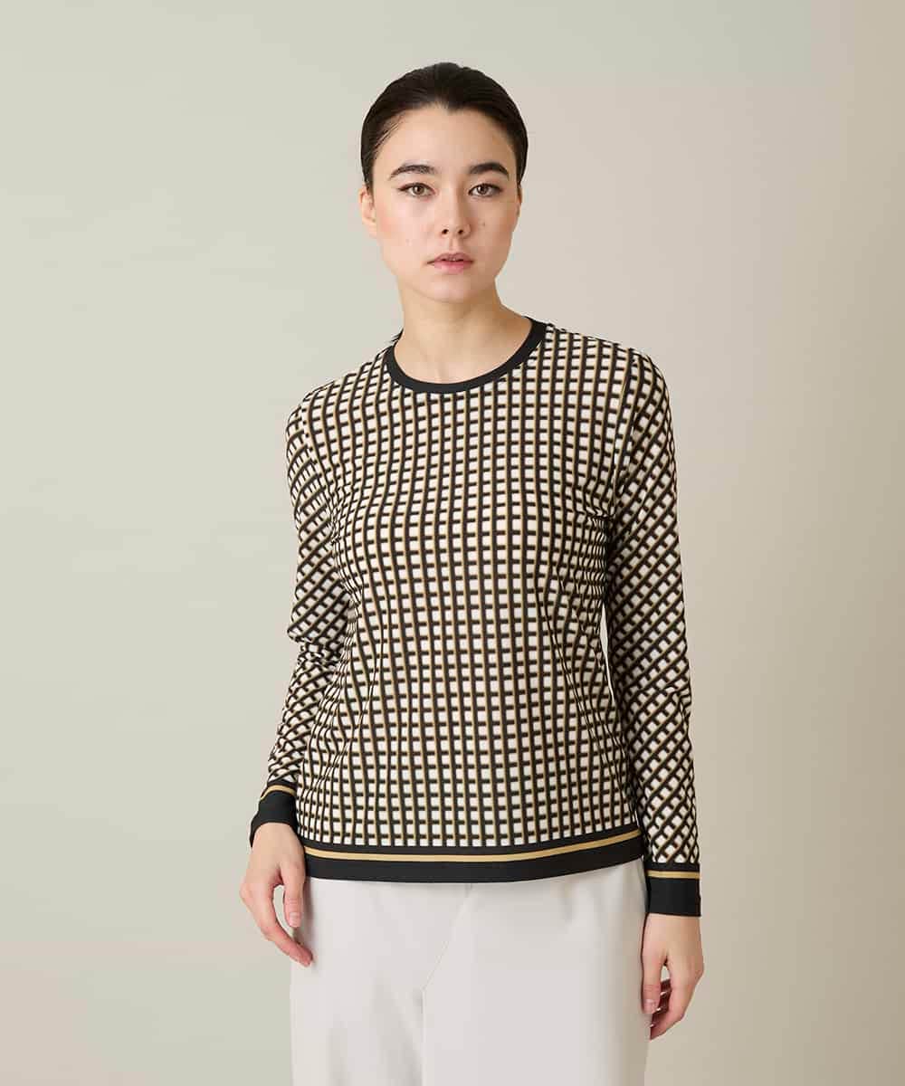 RSKFD06330 TRUNK HIROKO KOSHINO(ヒロココシノ) ファジーチェックプルオーバー/日本製/洗える ブラック