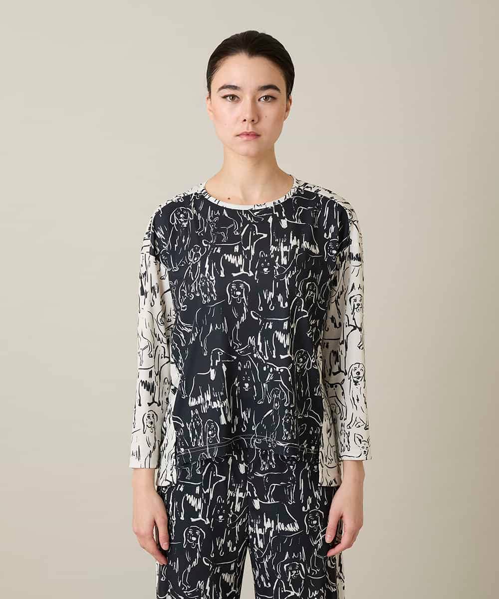 RSKFD15390 TRUNK HIROKO KOSHINO(ヒロココシノ) ドッグモチーフプルオーバー/日本製/洗える ブラック