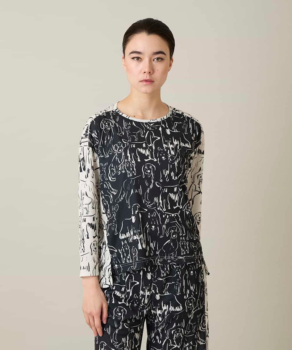 RSKFD15390 TRUNK HIROKO KOSHINO(ヒロココシノ) ドッグモチーフプルオーバー/日本製/洗える ブラック