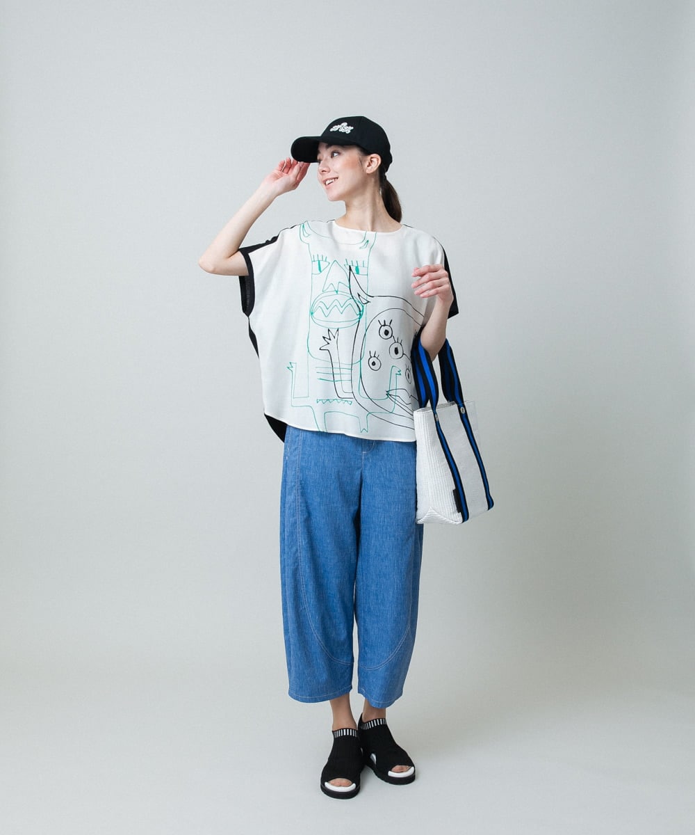 RSKGA08360 TRUNK HIROKO KOSHINO(ヒロココシノ) モチーフプリントブラウスTシャツ /日本製/洗える アイボリー