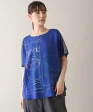 RSKGA08360 TRUNK HIROKO KOSHINO(ヒロココシノ) モチーフプリントブラウスTシャツ /日本製/洗える ブルー