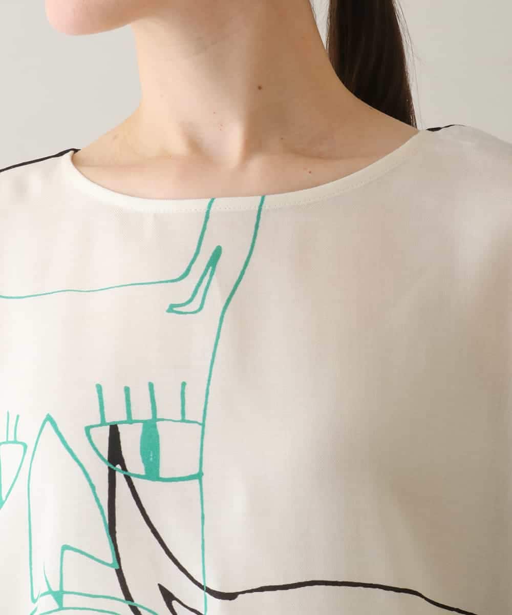 RSKGA08360 TRUNK HIROKO KOSHINO(ヒロココシノ) モチーフプリントブラウスTシャツ /日本製/洗える アイボリー