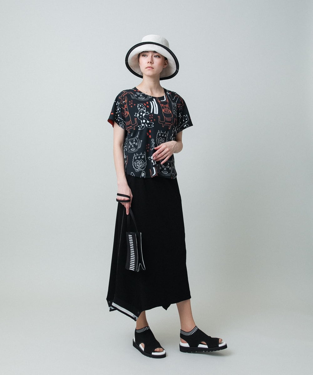 RSKGA09330 TRUNK HIROKO KOSHINO(ヒロココシノ) モチーフ総柄プリントカットソー /日本製/洗える ブルー