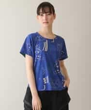 RSKGA09330 TRUNK HIROKO KOSHINO(ヒロココシノ) モチーフ総柄プリントカットソー /日本製/洗える ブルー