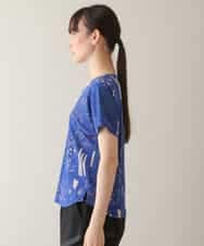 RSKGA09330 TRUNK HIROKO KOSHINO(ヒロココシノ) モチーフ総柄プリントカットソー /日本製/洗える ブルー