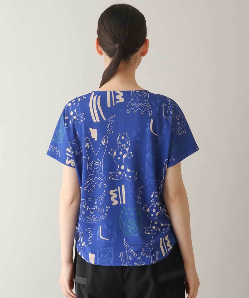 RSKGA09330 TRUNK HIROKO KOSHINO(ヒロココシノ) モチーフ総柄プリントカットソー /日本製/洗える ブルー