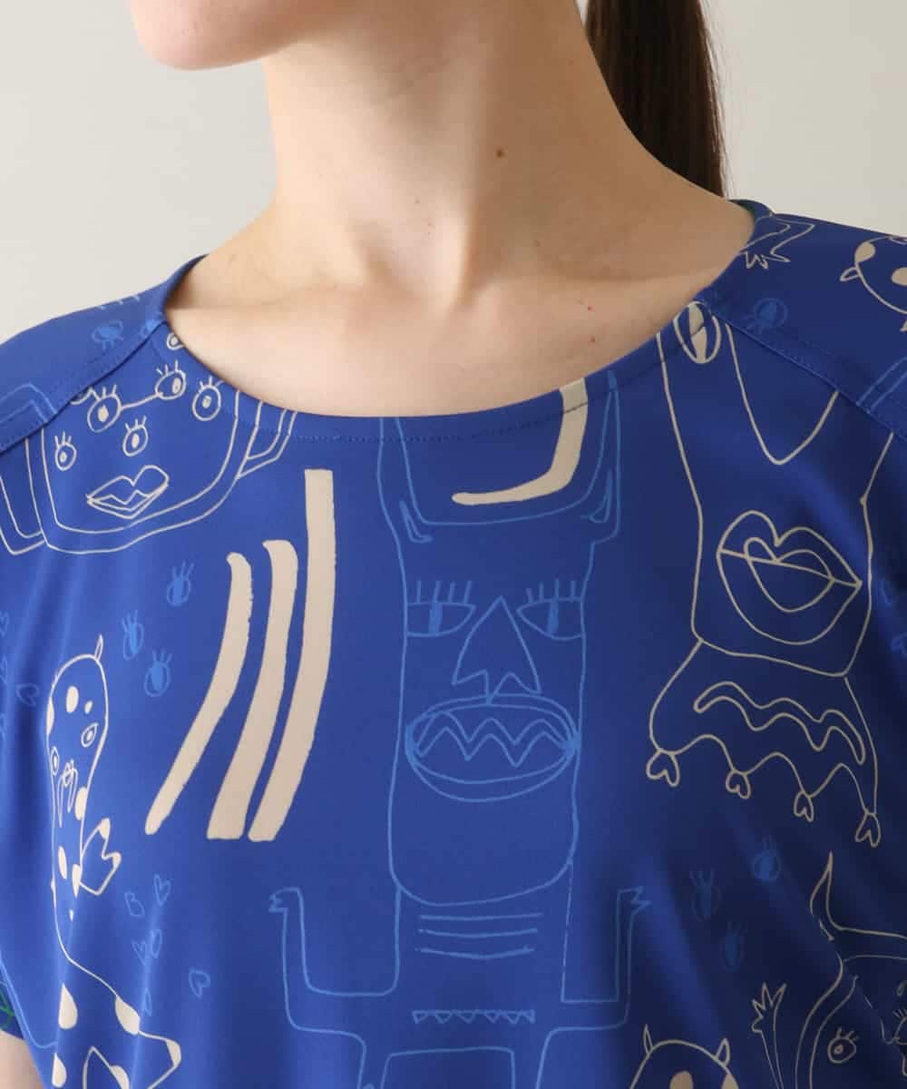 RSKGA09330 TRUNK HIROKO KOSHINO(ヒロココシノ) モチーフ総柄プリントカットソー /日本製/洗える ブルー