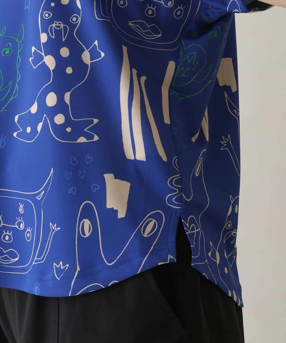 RSKGA09330 TRUNK HIROKO KOSHINO(ヒロココシノ) モチーフ総柄プリントカットソー /日本製/洗える ブルー