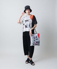 RSKGB13360 TRUNK HIROKO KOSHINO(ヒロココシノ) ネコモチーフアートプリントカットソー /日本製/洗える ライトグレー