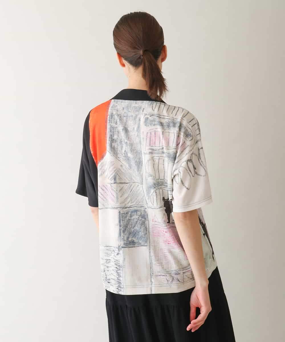 RSKGB13360 TRUNK HIROKO KOSHINO(ヒロココシノ) ネコモチーフアートプリントカットソー /日本製/洗える ライトグレー