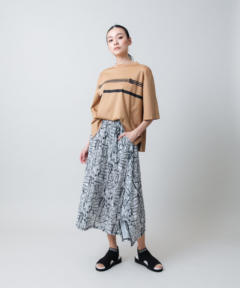 RSKGB17290 TRUNK HIROKO KOSHINO(ヒロココシノ) 配色ラインロゴ刺繍カットソー /日本製/洗える ホワイト
