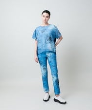 RSKGD05360 TRUNK HIROKO KOSHINO(ヒロココシノ) デニム風アートプリントカットソー/日本製/洗える レッド