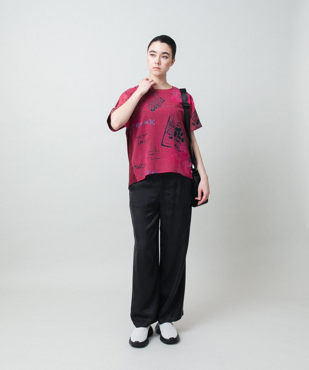 RSKGD05360 TRUNK HIROKO KOSHINO(ヒロココシノ) デニム風アートプリントカットソー/日本製/洗える レッド