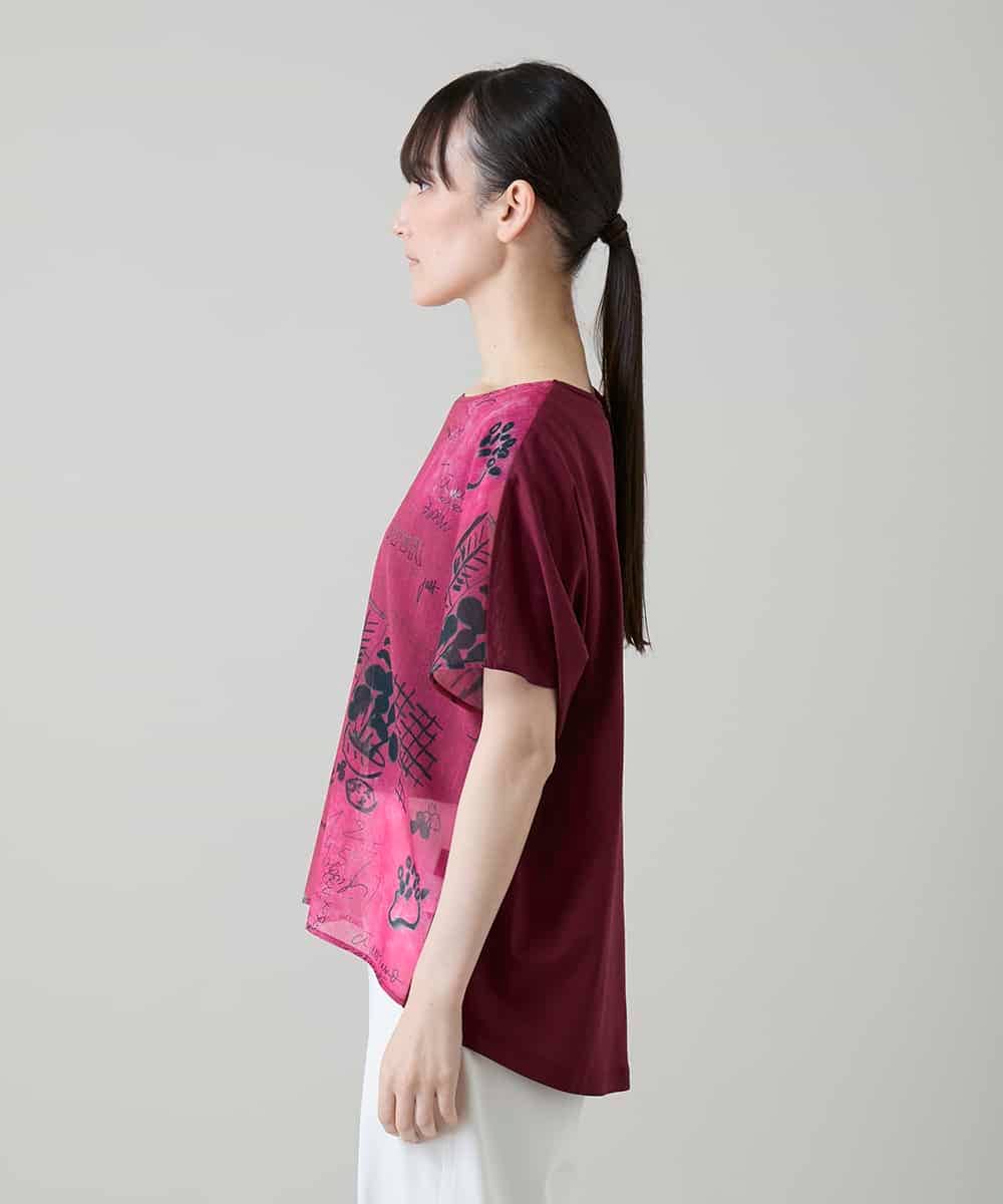 RSKGD05360 TRUNK HIROKO KOSHINO(ヒロココシノ) デニム風アートプリントカットソー/日本製/洗える レッド