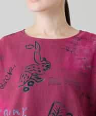 RSKGD05360 TRUNK HIROKO KOSHINO(ヒロココシノ) デニム風アートプリントカットソー/日本製/洗える レッド