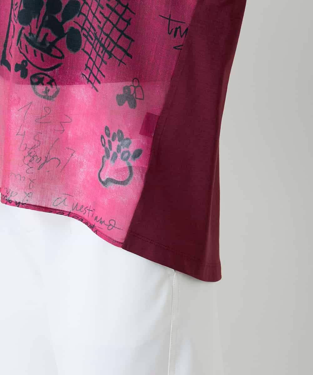 RSKGD05360 TRUNK HIROKO KOSHINO(ヒロココシノ) デニム風アートプリントカットソー/日本製/洗える レッド