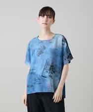 RSKGD05360 TRUNK HIROKO KOSHINO(ヒロココシノ) デニム風アートプリントカットソー/日本製/洗える ライトブルー