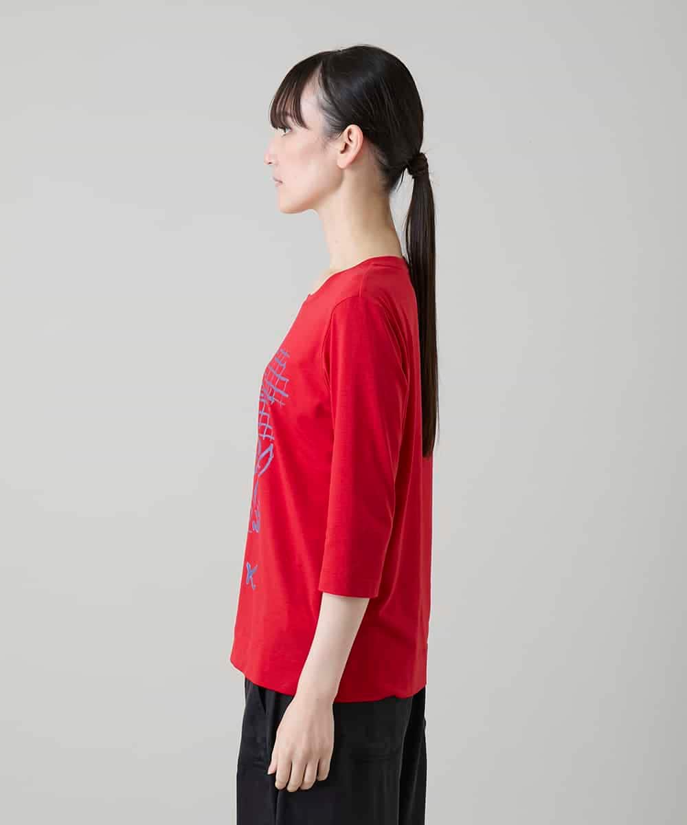 RSKGD07270 TRUNK HIROKO KOSHINO(ヒロココシノ) ウィンドウプリントカットソー/日本製/洗える レッド