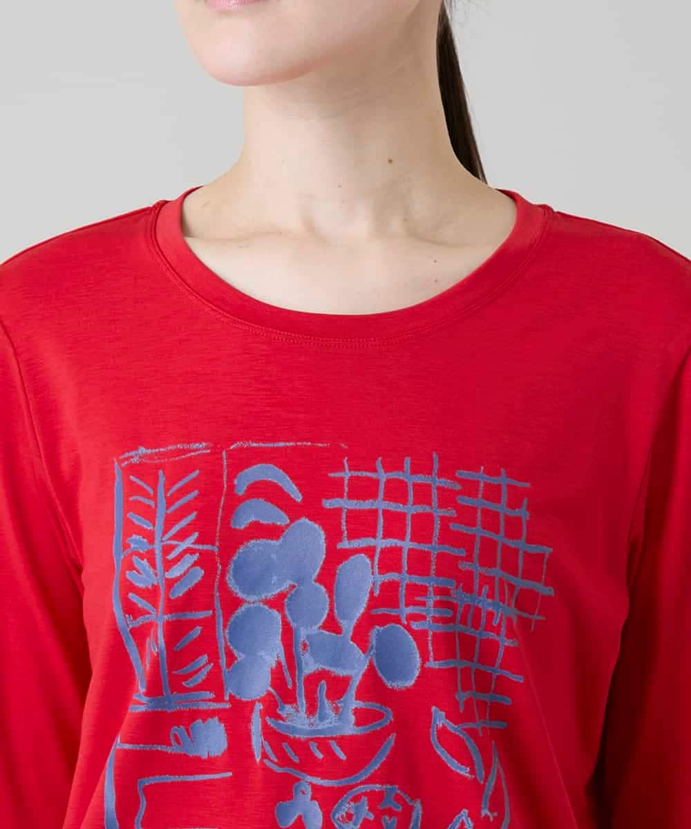 RSKGD07270 TRUNK HIROKO KOSHINO(ヒロココシノ) ウィンドウプリントカットソー/日本製/洗える レッド