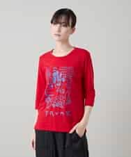 RSKGD07270 TRUNK HIROKO KOSHINO(ヒロココシノ) ウィンドウプリントカットソー/日本製/洗える レッド