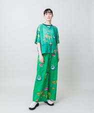 RSKGE04360 TRUNK HIROKO KOSHINO(ヒロココシノ) カラフルプリントシアーカットソー /洗える グリーン
