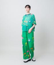 RSKGE04360 TRUNK HIROKO KOSHINO(ヒロココシノ) カラフルプリントシアーカットソー /洗える グリーン