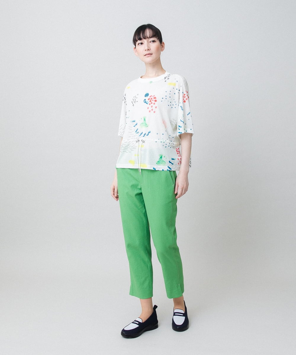 RSKGE04360 TRUNK HIROKO KOSHINO(ヒロココシノ) カラフルプリントシアーカットソー /洗える グリーン