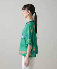 RSKGE04360 TRUNK HIROKO KOSHINO(ヒロココシノ) カラフルプリントシアーカットソー /洗える グリーン