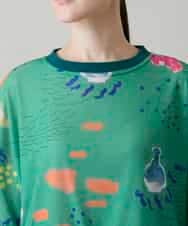 RSKGE04360 TRUNK HIROKO KOSHINO(ヒロココシノ) カラフルプリントシアーカットソー /洗える グリーン
