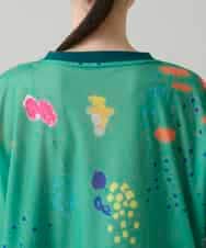 RSKGE04360 TRUNK HIROKO KOSHINO(ヒロココシノ) カラフルプリントシアーカットソー /洗える グリーン
