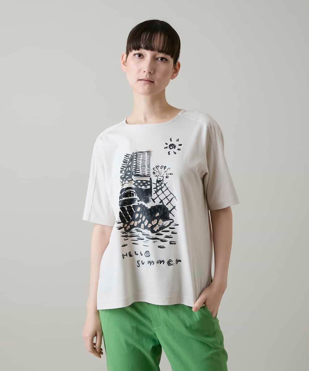 RSKGE06290 TRUNK HIROKO KOSHINO(ヒロココシノ) アーティスティックプリントカットソー /洗える ベージュ