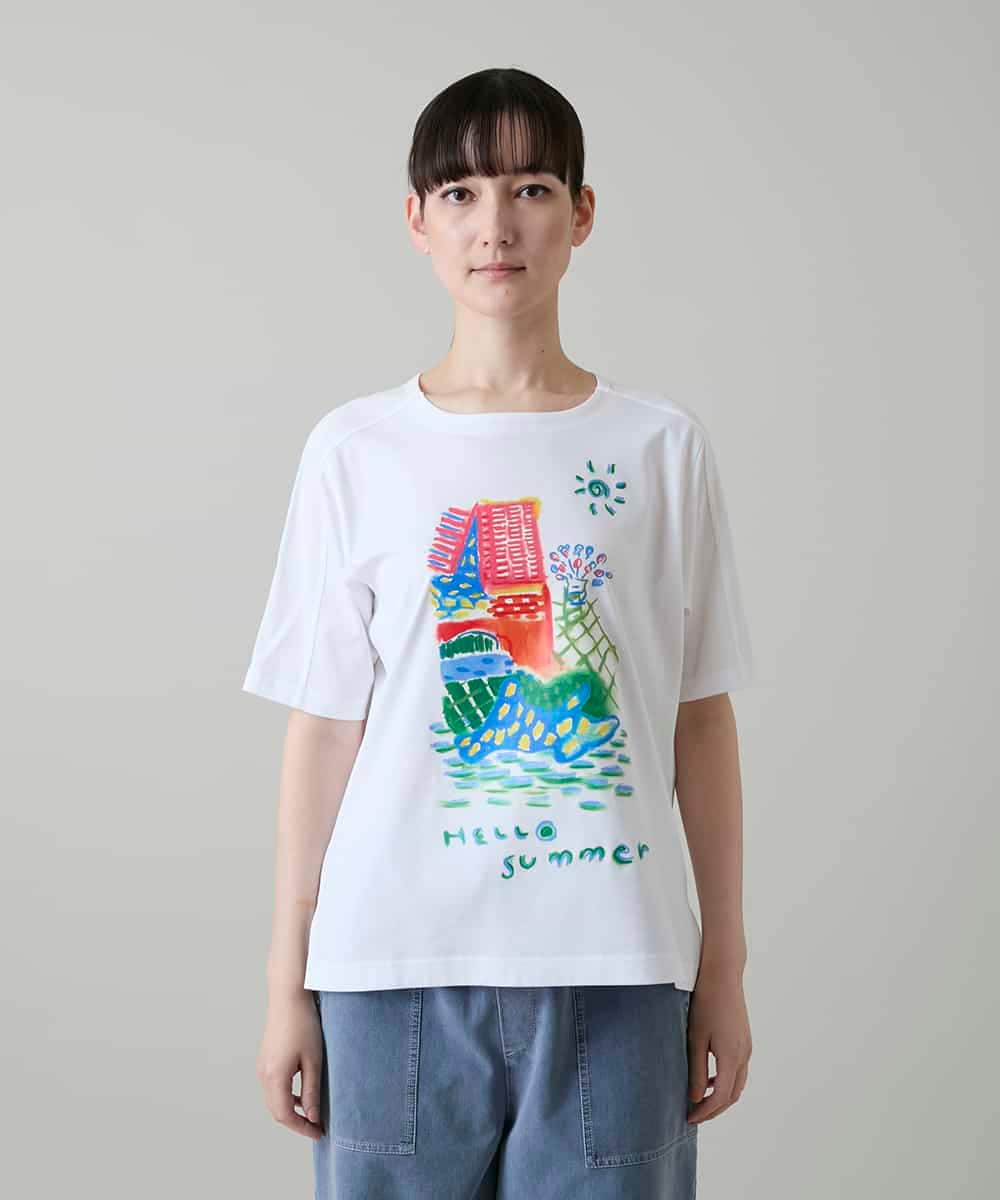 RSKGE06290 TRUNK HIROKO KOSHINO(ヒロココシノ) アーティスティックプリントカットソー /洗える ホワイト