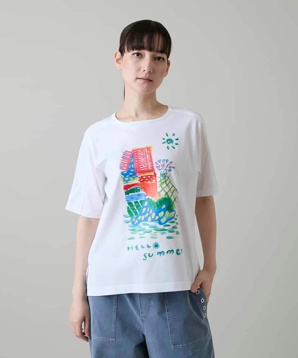RSKGE06290 TRUNK HIROKO KOSHINO(ヒロココシノ) アーティスティックプリントカットソー /洗える ホワイト