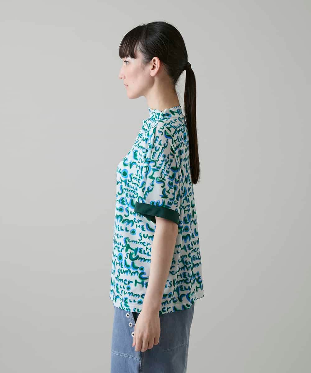 RSKGE07360 TRUNK HIROKO KOSHINO(ヒロココシノ) HELLO Summerロゴシアープルオーバー/日本製/洗える グリーン