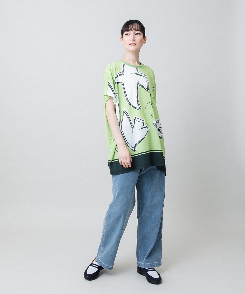 RSKGE14430 TRUNK HIROKO KOSHINO(ヒロココシノ) カモメグラフィックチュニック/日本製/洗える グリーン