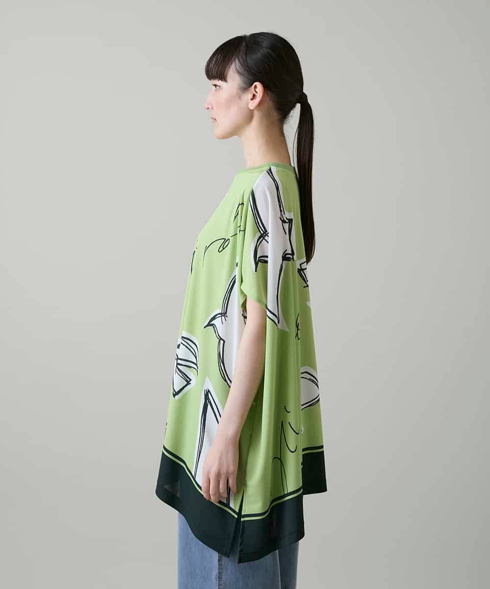 RSKGE14430 TRUNK HIROKO KOSHINO(ヒロココシノ) カモメグラフィックチュニック/日本製/洗える グリーン