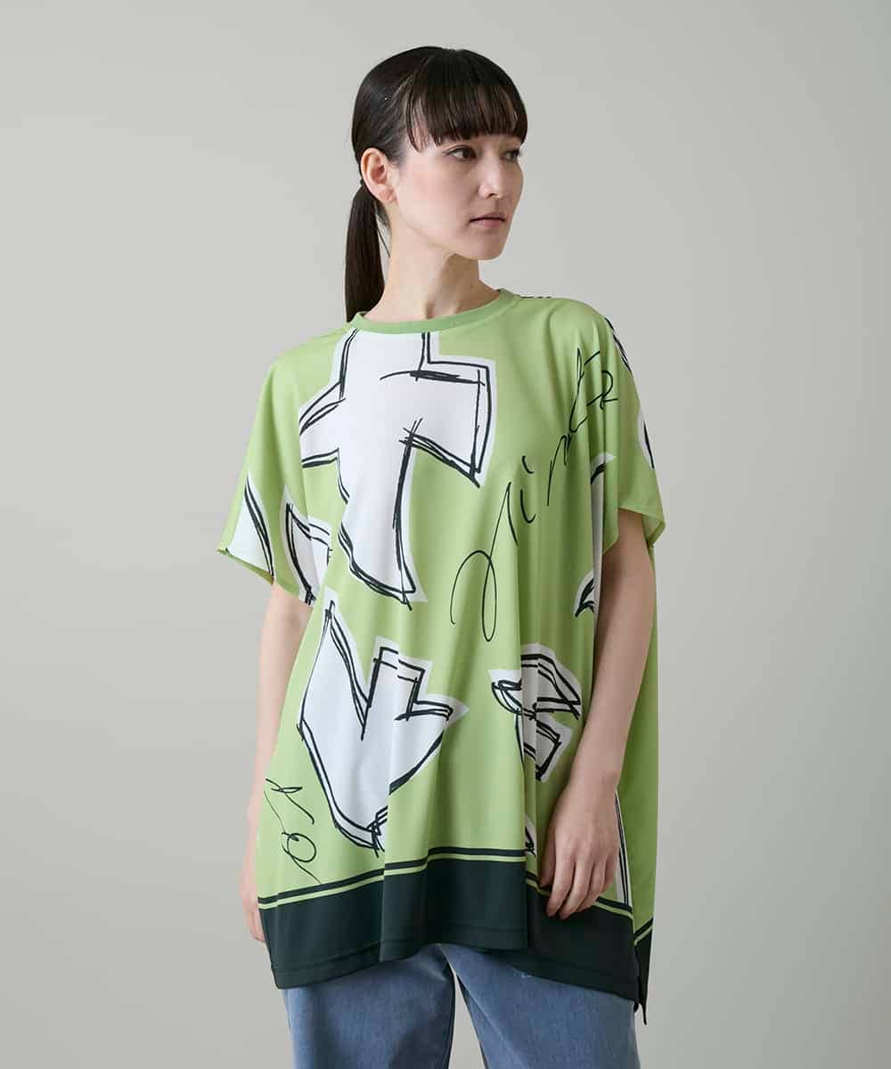 RSKGE14430 TRUNK HIROKO KOSHINO(ヒロココシノ) カモメグラフィックチュニック/日本製/洗える グリーン