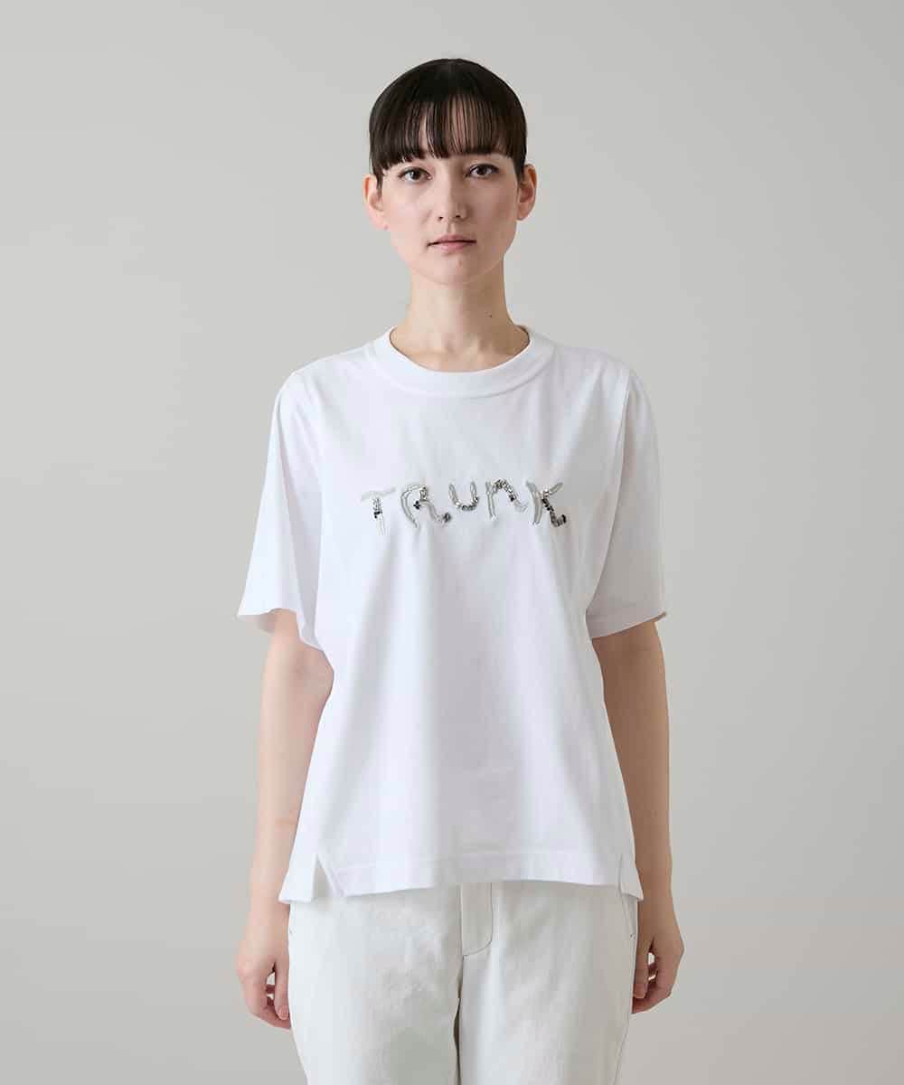 RSKGE15230 TRUNK HIROKO KOSHINO(ヒロココシノ) エンブロイダリーロゴデザインカットソー /洗える ホワイト