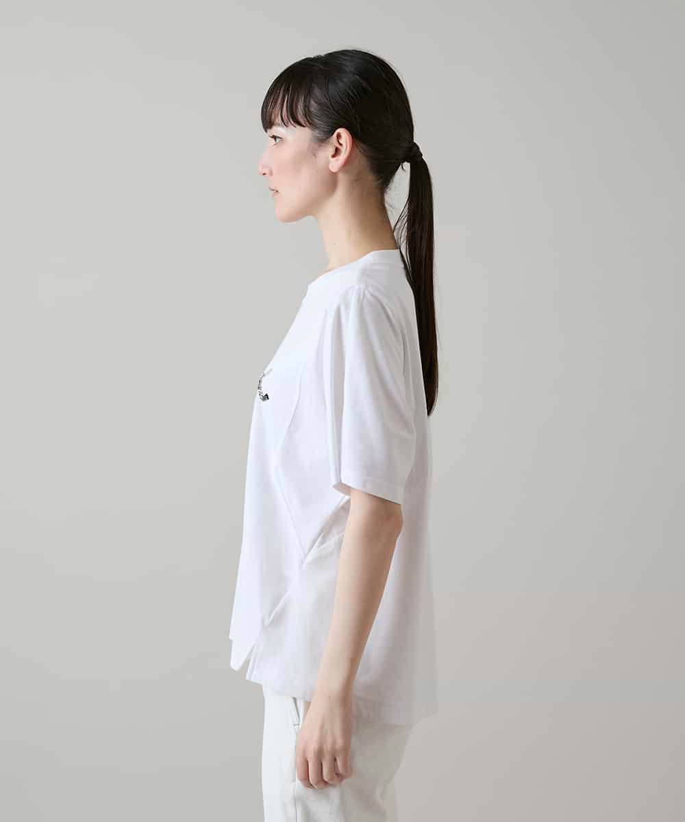 RSKGE15230 TRUNK HIROKO KOSHINO(ヒロココシノ) エンブロイダリーロゴデザインカットソー /洗える ホワイト