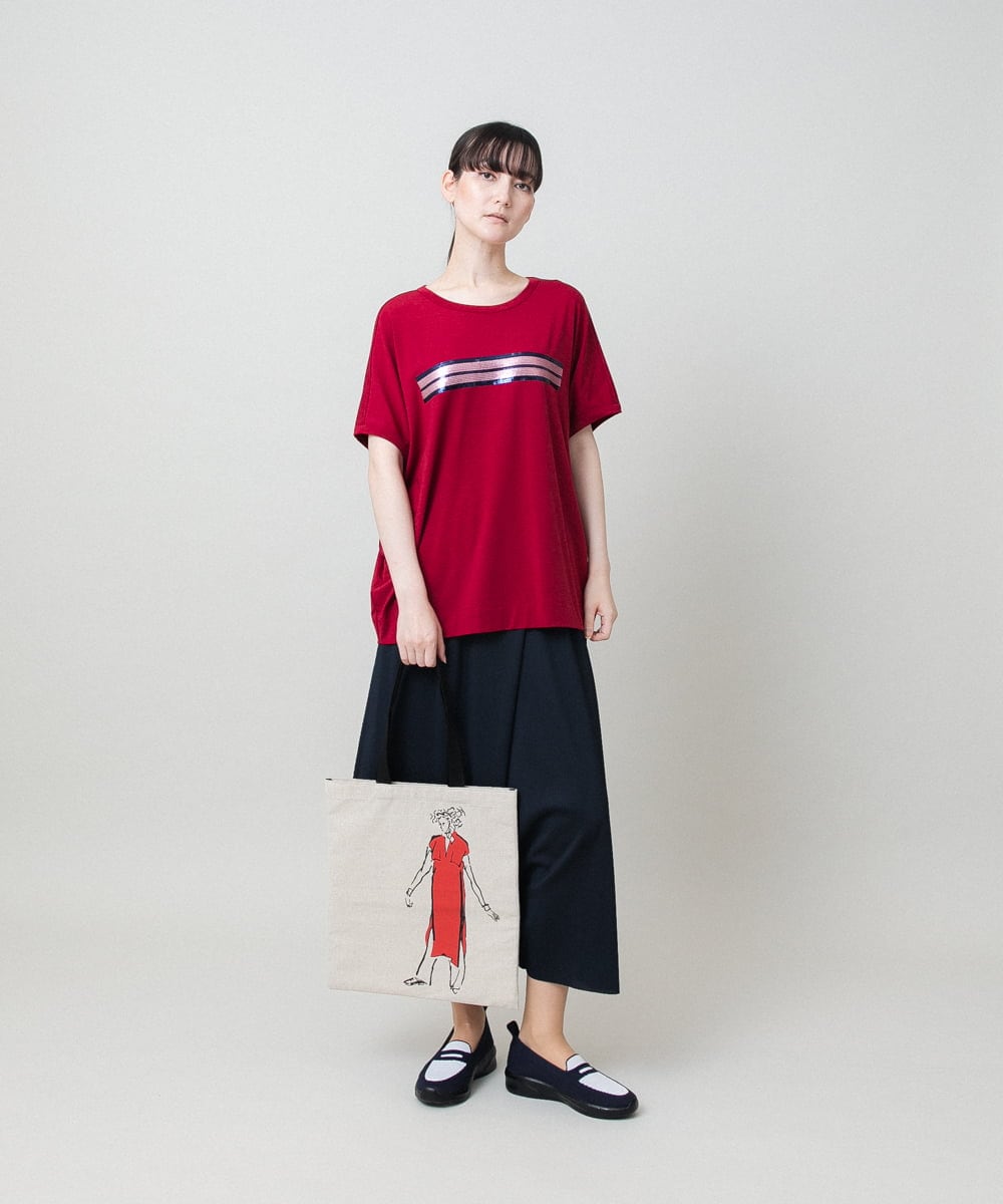 RSKGE16290 TRUNK HIROKO KOSHINO(ヒロココシノ) スパンコールラインドルマンカットソー/日本製/洗える レッド
