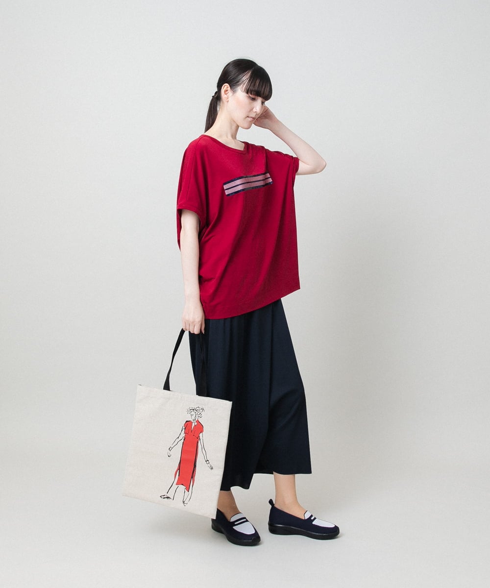 RSKGE16290 TRUNK HIROKO KOSHINO(ヒロココシノ) スパンコールラインドルマンカットソー/日本製/洗える レッド