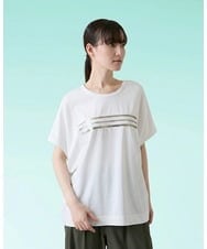 RSKGE16290 TRUNK HIROKO KOSHINO(ヒロココシノ) スパンコールラインドルマンカットソー/日本製/洗える ホワイト