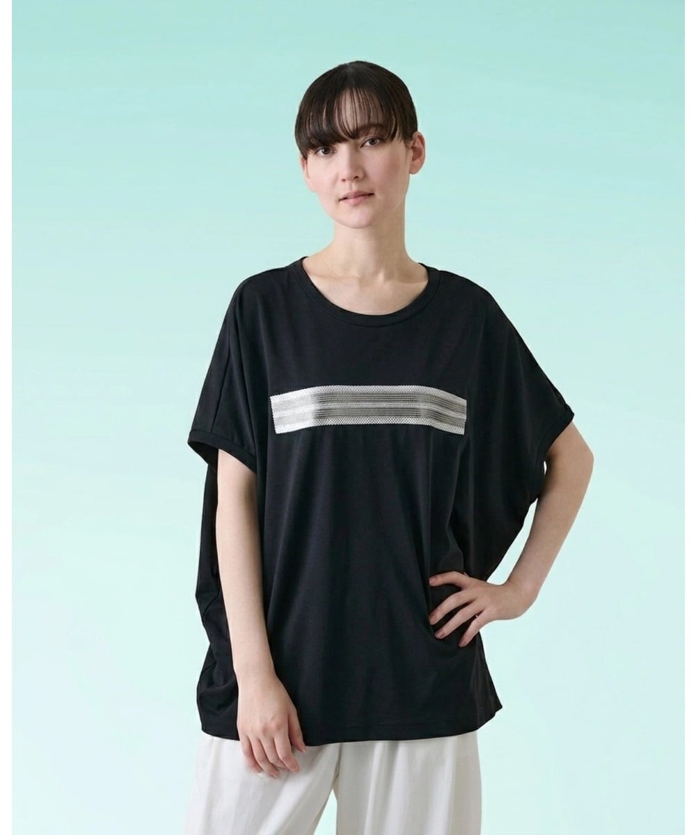 RSKGE16290 TRUNK HIROKO KOSHINO(ヒロココシノ) スパンコールラインドルマンカットソー/日本製/洗える ブラック