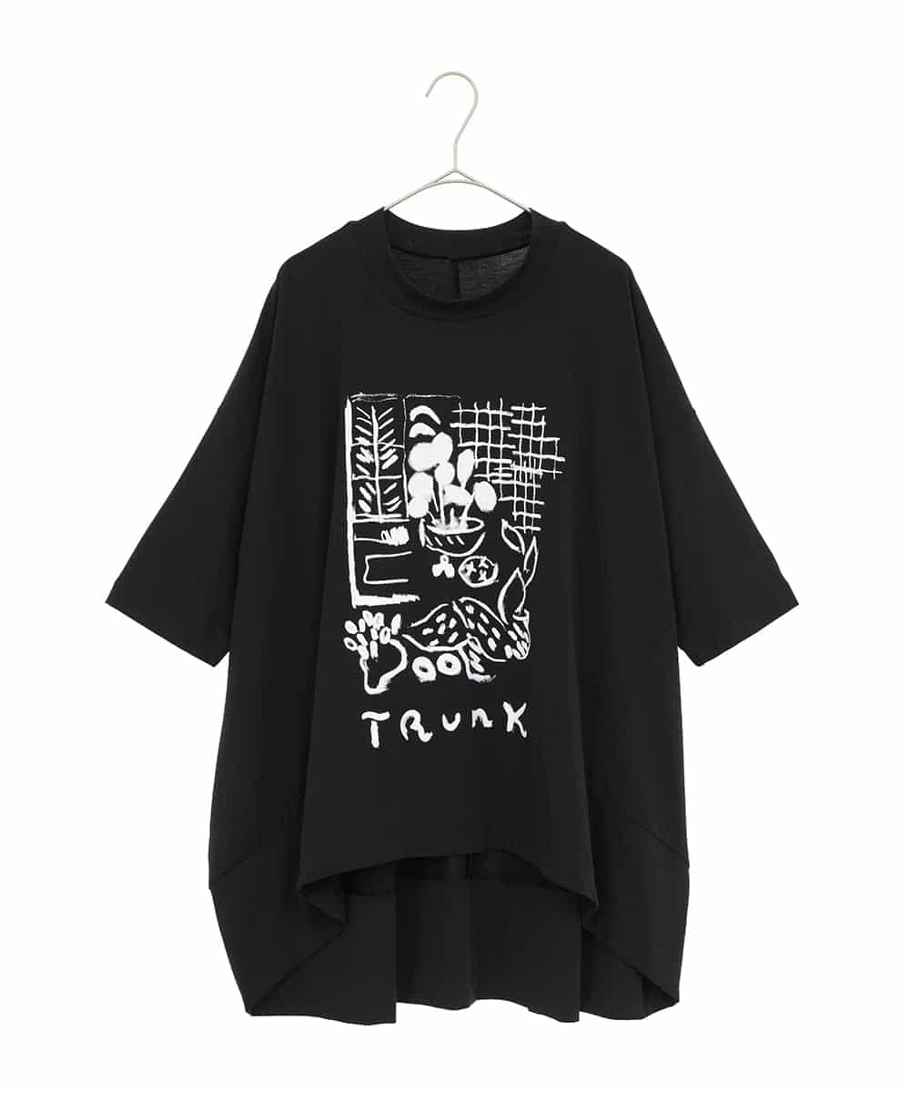 RSKGF52360 TRUNK HIROKO KOSHINO(ヒロココシノ) アートモチーフベア天竺チュニック /日本製/洗える ブラック